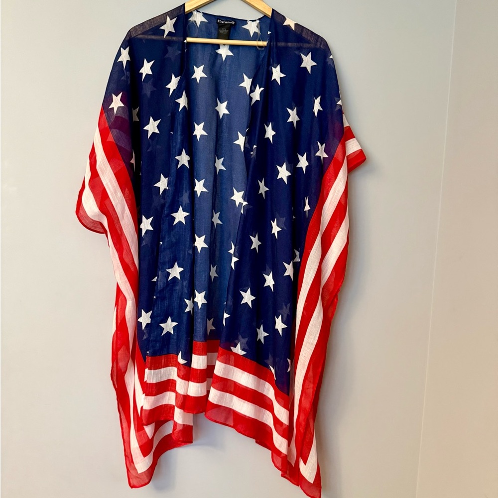 Steve Madden Swim Cover Sheer USA Americana Kimono Wrap Top Fourth of July